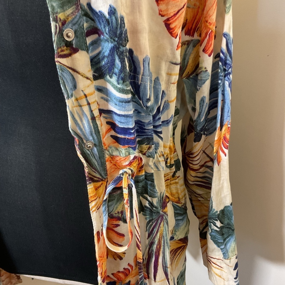 Chicos Linen Palm Print Utility Jacket 3P 16 18 Tropical Lightweight - Picture 6 of 11
